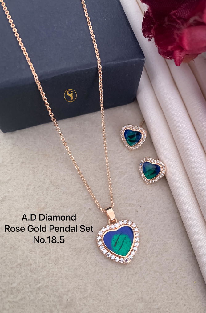 AD Diamond Designer Rose Gold Pendant Set 9 Wholesale Price In Surat
